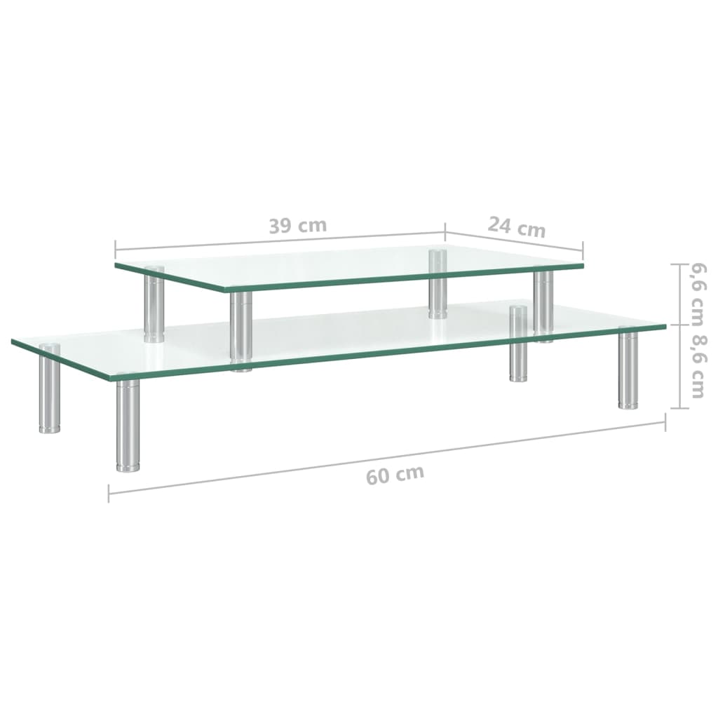 vidaXL Monitorständer 2-stufig Transparent Glas