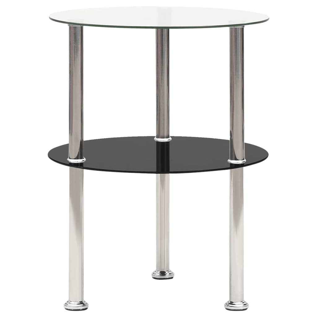 vidaXL Beistelltisch mit 2 Ablagen Transparent & Schwarz 38cm Hartglas