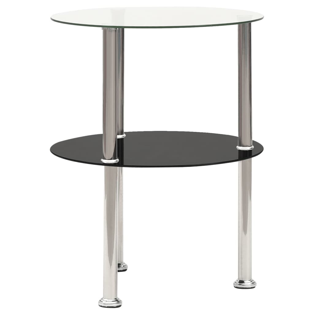 vidaXL Beistelltisch mit 2 Ablagen Transparent & Schwarz 38cm Hartglas