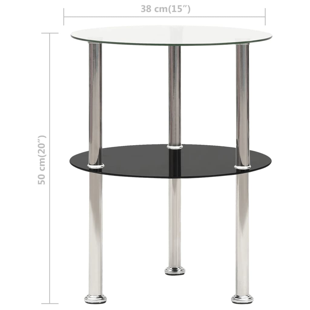 vidaXL Beistelltisch mit 2 Ablagen Transparent & Schwarz 38cm Hartglas