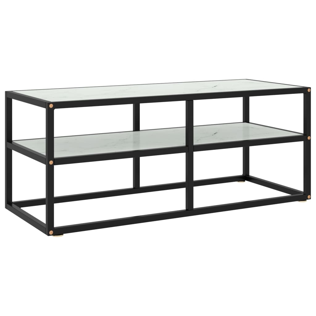 vidaXL TV-Schrank Schwarz mit Hartglas Marmor-Optik 100x40x40 cm