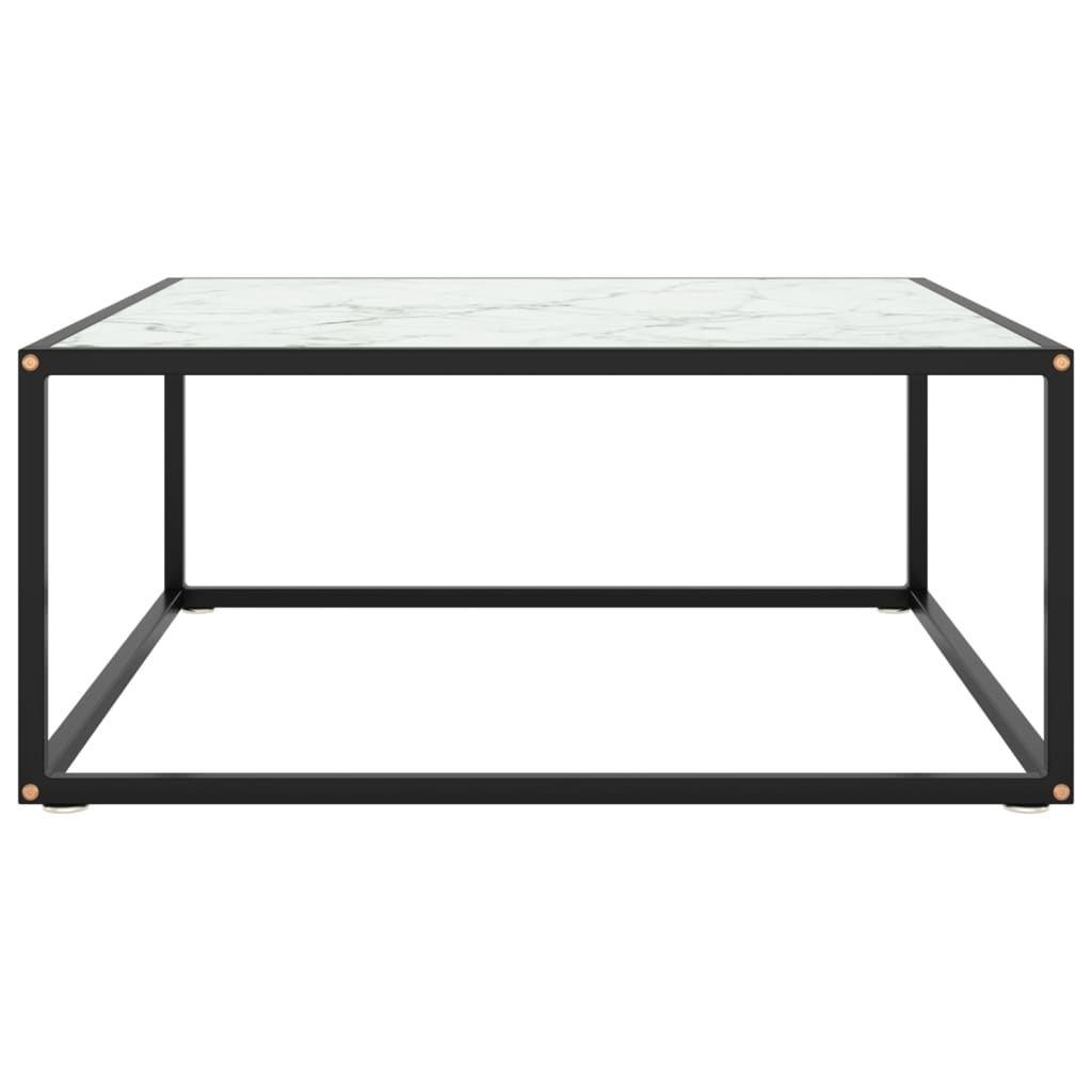 vidaXL Couchtisch Schwarz mit Weißem Glas in Marmor-Optik 80x80x35 cm