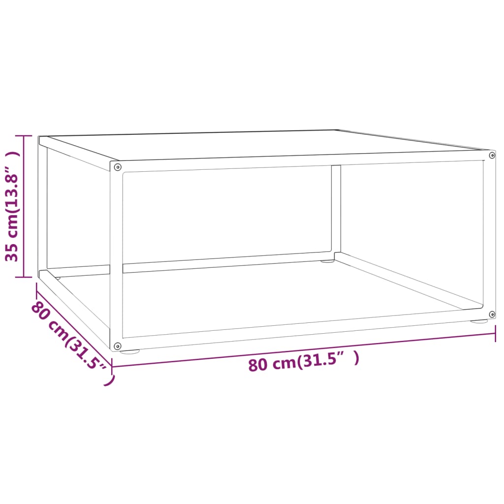 vidaXL Couchtisch Schwarz mit Weißem Glas in Marmor-Optik 80x80x35 cm