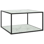 vidaXL Couchtisch Schwarz mit Weißem Glas Marmor-Optik 90x90x50 cm