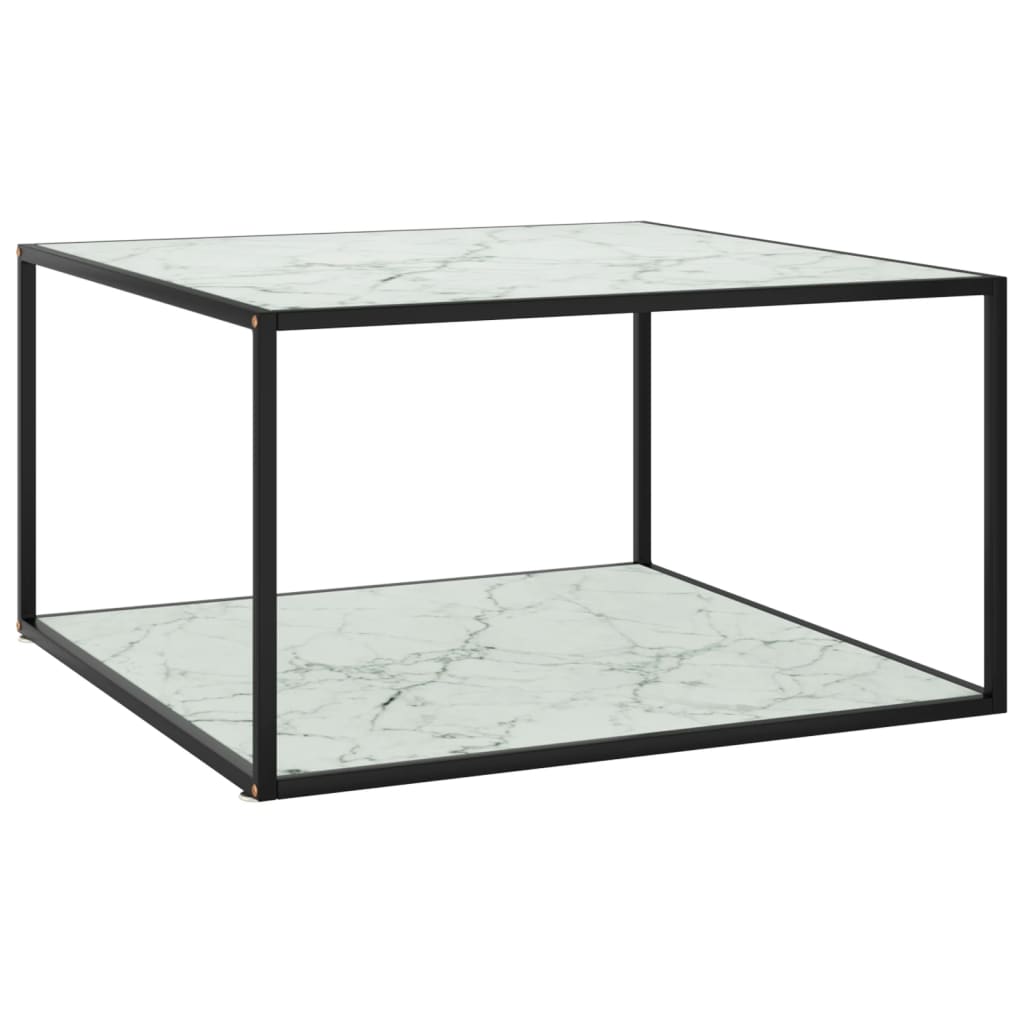 vidaXL Couchtisch Schwarz mit Weißem Glas Marmor-Optik 90x90x50 cm