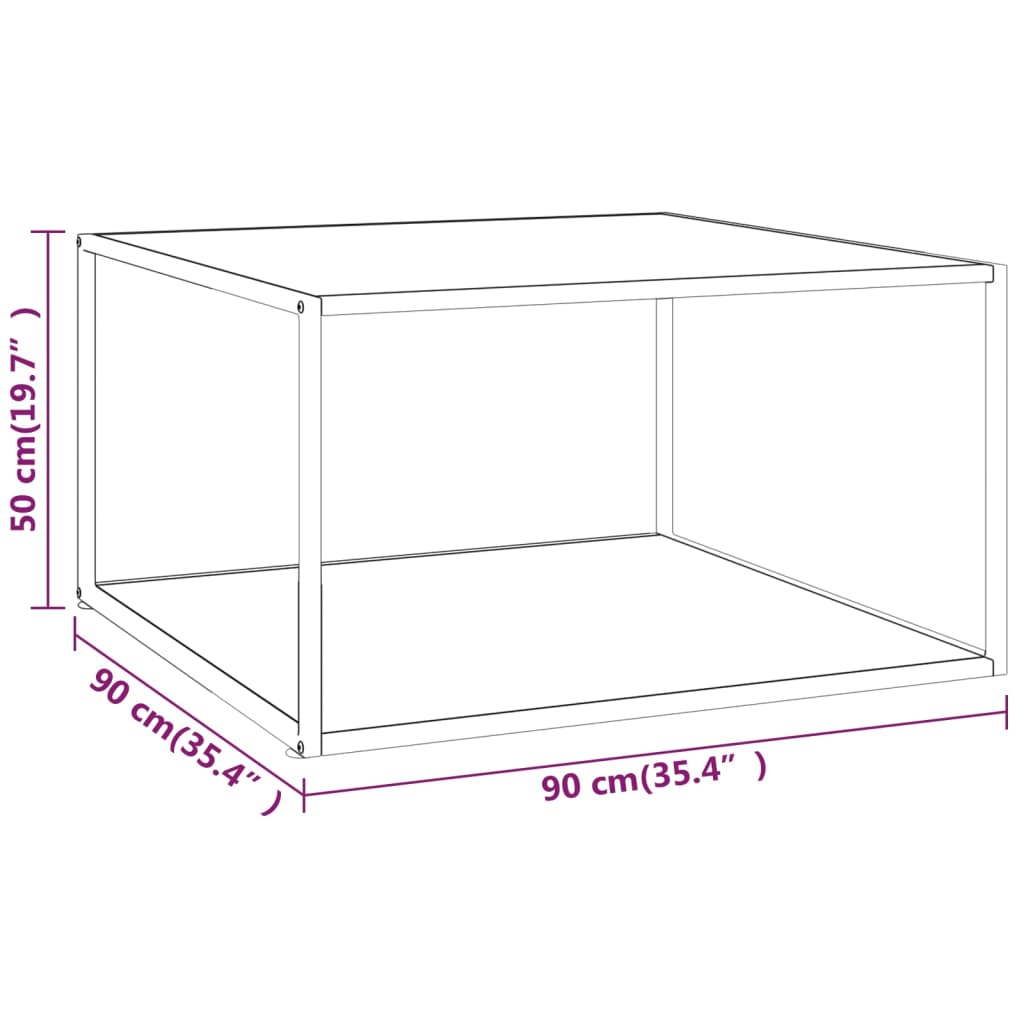 vidaXL Couchtisch Schwarz mit Weißem Glas Marmor-Optik 90x90x50 cm