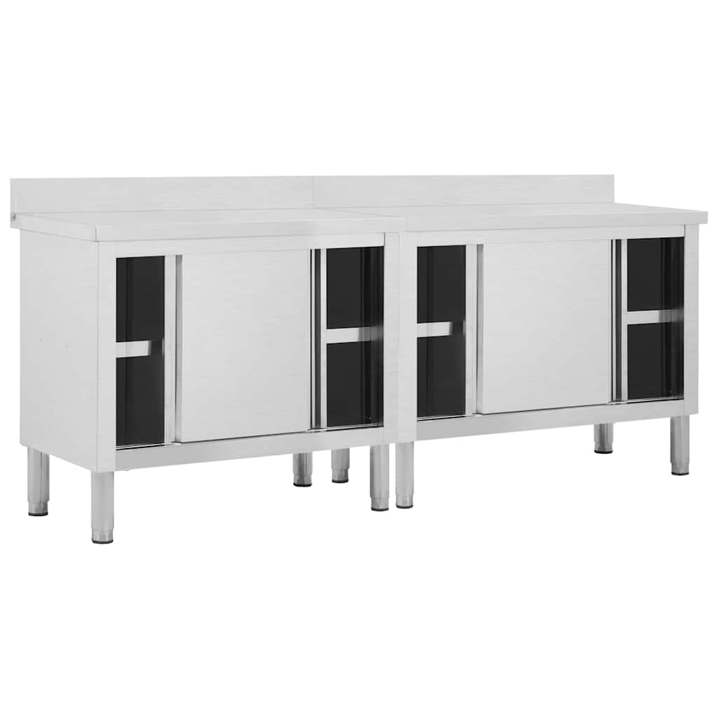 vidaXL Arbeitsschränke mit Schiebetüren 2 Stk. 200x50x(95-97) cm Edelstahl