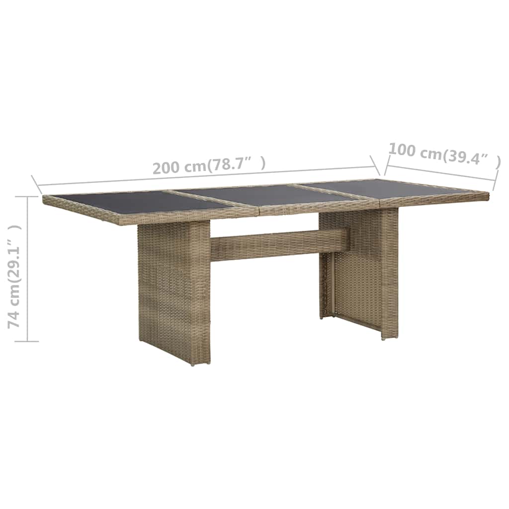 vidaXL Garten-Esstisch Braun 200x100x74 cm Glas und Poly Rattan