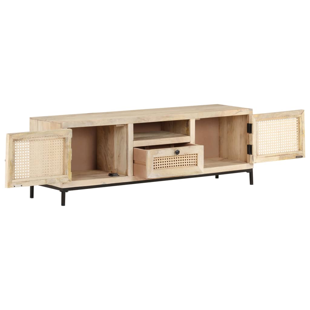 vidaXL TV-Schrank 120x30x40 cm Mango Massivholz und Rohrgeflecht