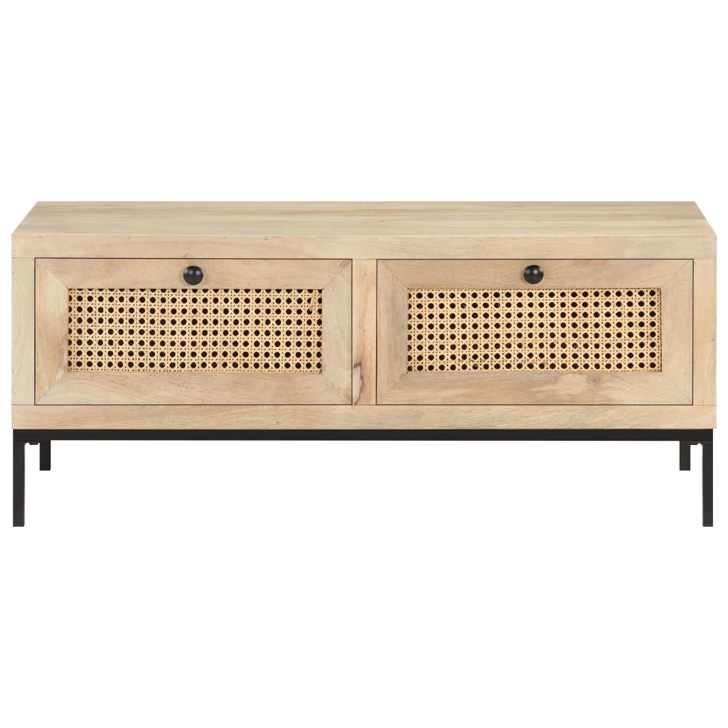 vidaXL Couchtisch 90x50x37 cm Mango Massivholz und Rohrgeflecht