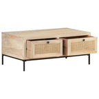 vidaXL Couchtisch 90x50x37 cm Mango Massivholz und Rohrgeflecht