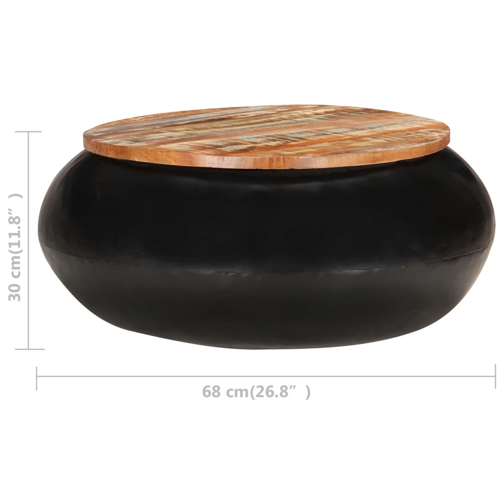 vidaXL Couchtisch Schwarz 68x68x30 cm Recyceltes Massivholz