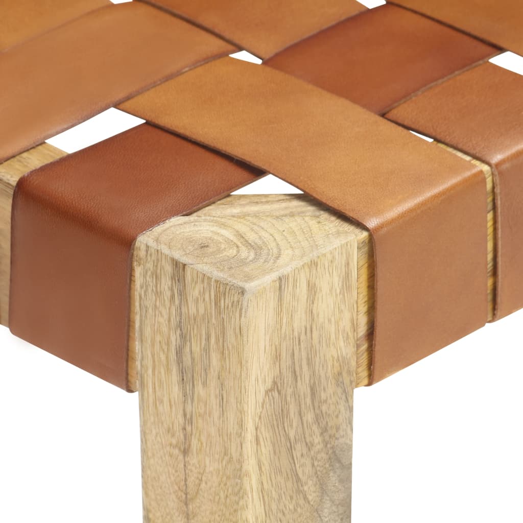vidaXL Bank 110 cm Braun Echtleder und Massivholz Mango