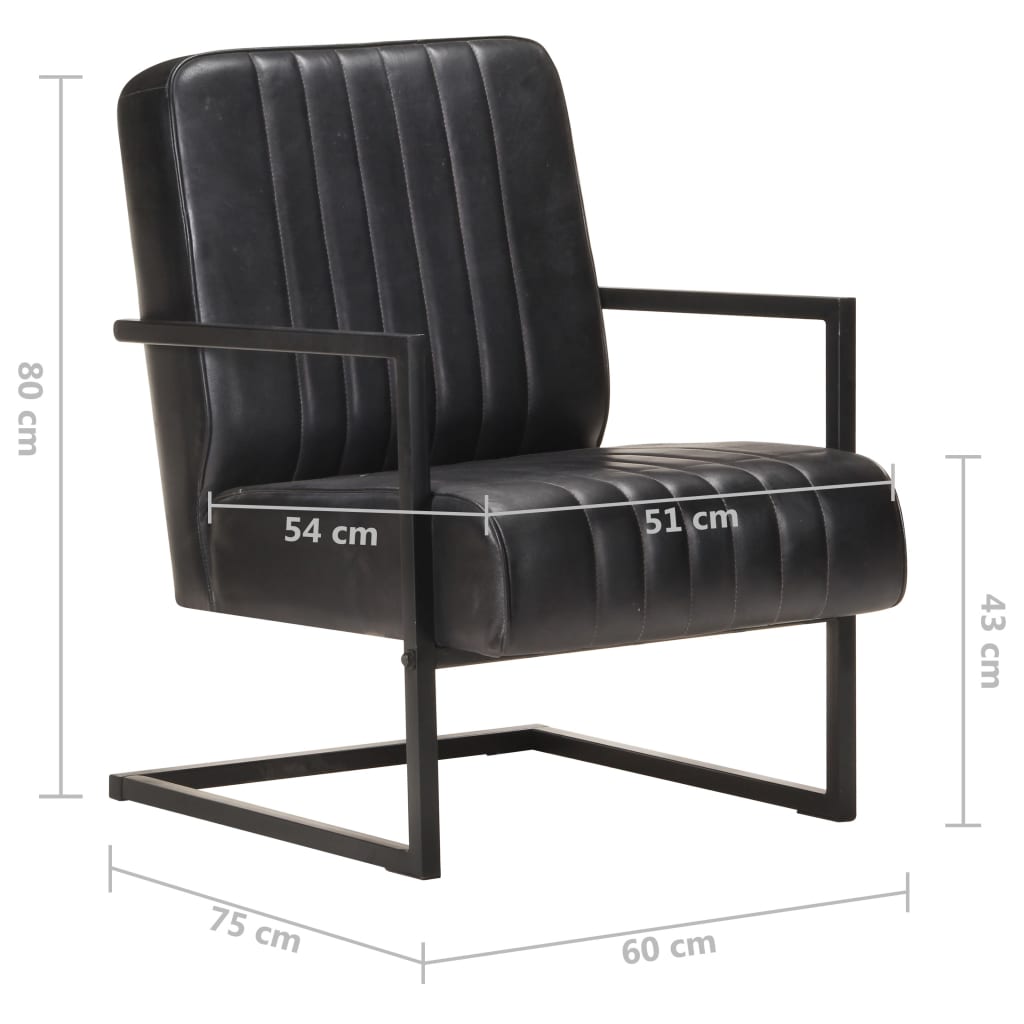 vidaXL Freischwinger Sessel Schwarz Echtleder
