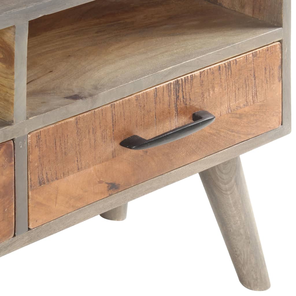 vidaXL TV-Schrank Grau 130x35x51 cm Raues Mango-Massivholz