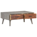 vidaXL Couchtisch Grau 100x60x40 cm Raues Mango-Massivholz