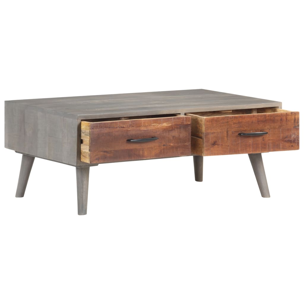 vidaXL Couchtisch Grau 100x60x40 cm Raues Mango-Massivholz