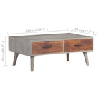 vidaXL Couchtisch Grau 100x60x40 cm Raues Mango-Massivholz