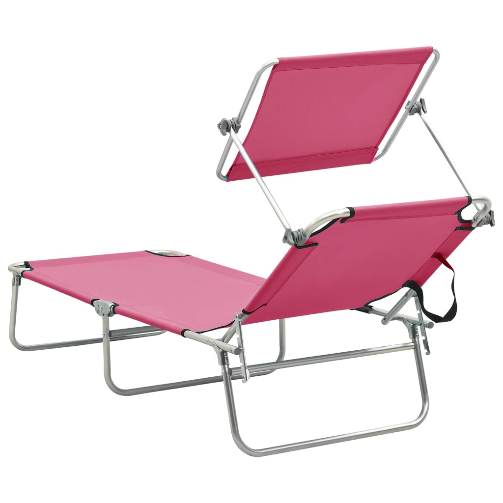 vidaXL Klappliege mit Sonnendach Stahl Rosa