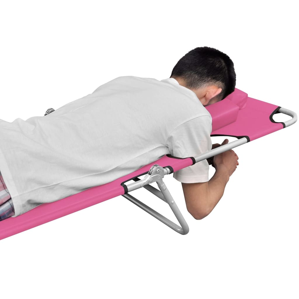 vidaXL Klappbare Sonnenliege mit Kopfkissen Stahl Magento Rosa