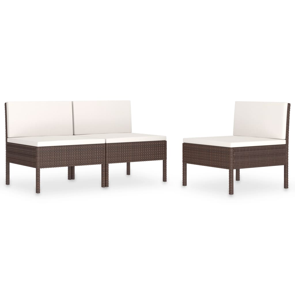 vidaXL Gartenstühle 3 Stk. mit Auflagen Poly Rattan Braun