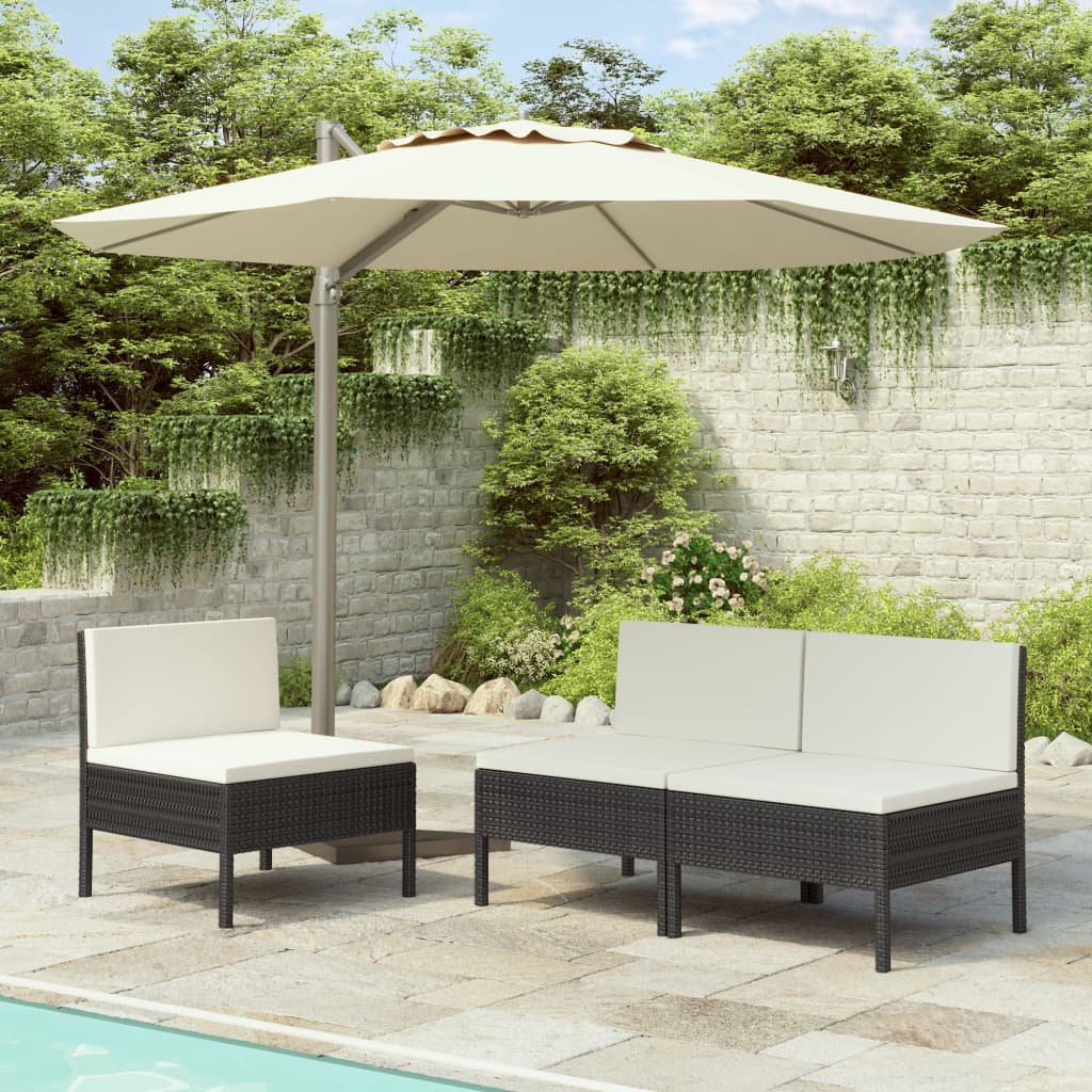 vidaXL Gartenstühle 3 Stk. mit Auflagen Poly Rattan Braun