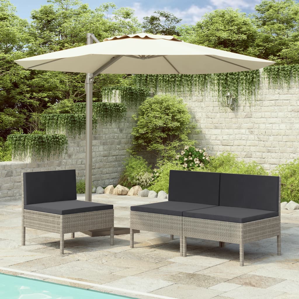 vidaXL Gartenstühle 3 Stk. mit Auflagen Poly Rattan Braun