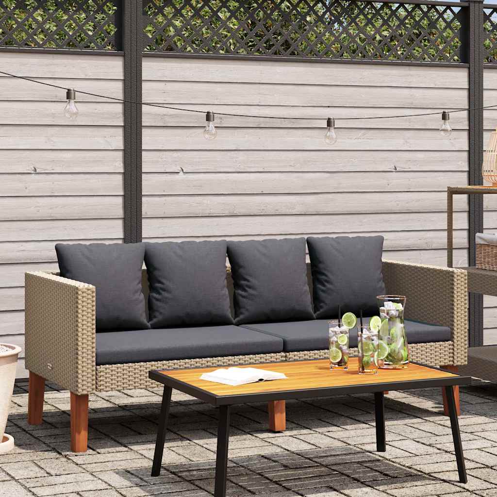 vidaXL 2-Sitzer-Gartensofa mit Auflagen Poly Rattan Beige
