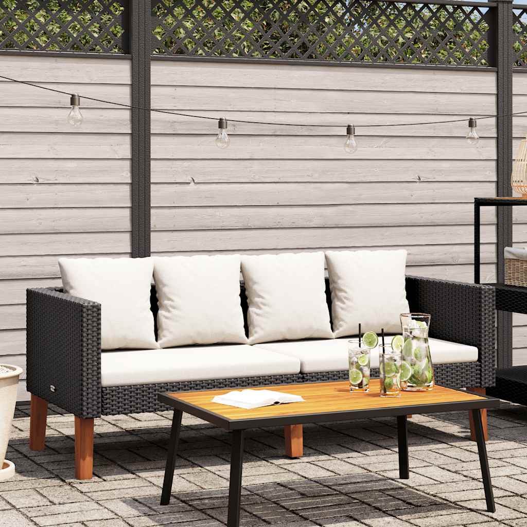 vidaXL 2-Sitzer-Gartensofa mit Auflagen Poly Rattan Beige