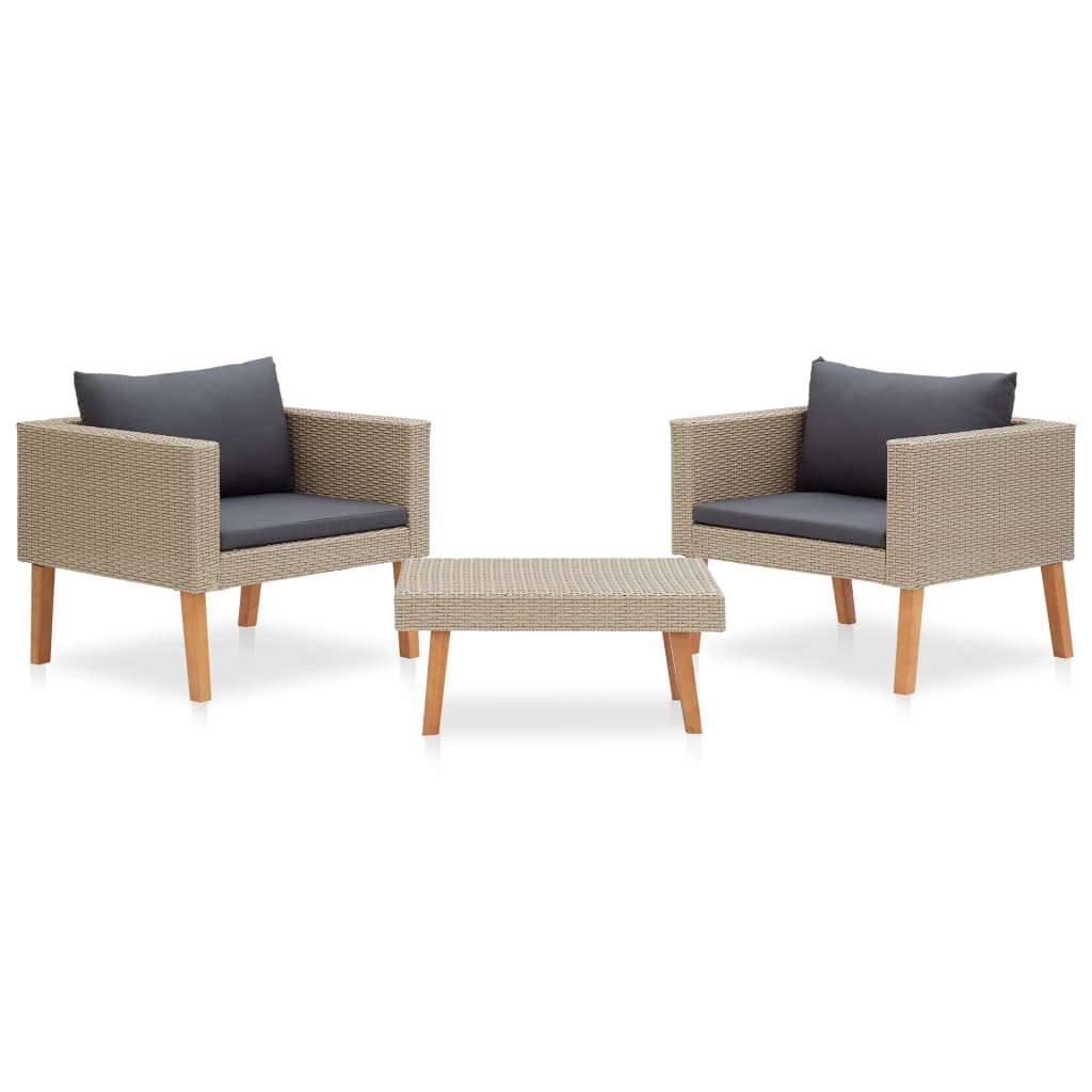 vidaXL 3-tlg. Garten-Lounge-Set mit Auflagen Poly Rattan Braun