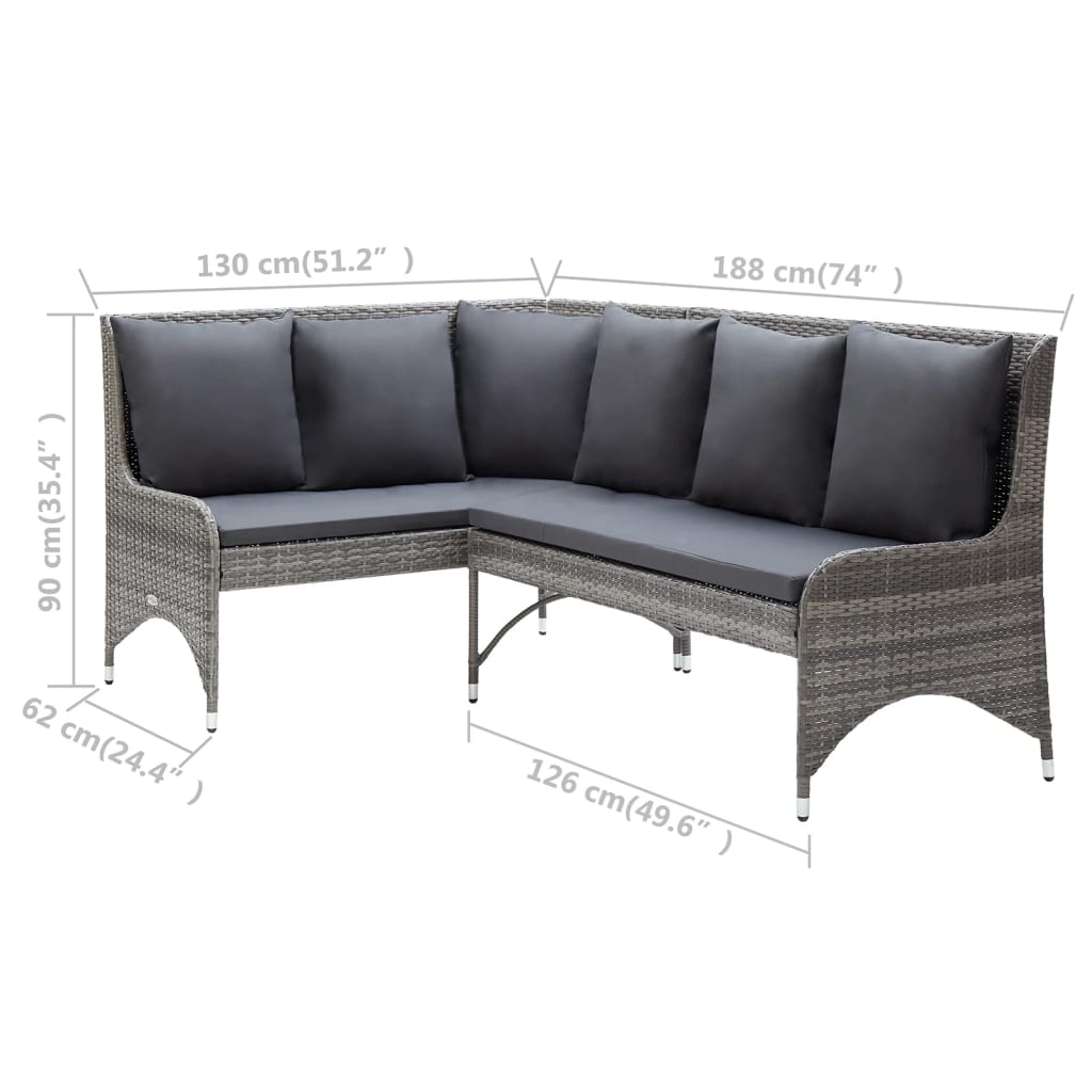 vidaXL Garten-Ecksofas 2 Stk. Poly Rattan Grau