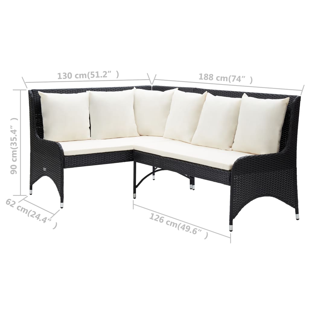vidaXL Garten-Ecksofa 2-tlg. Poly Rattan Schwarz