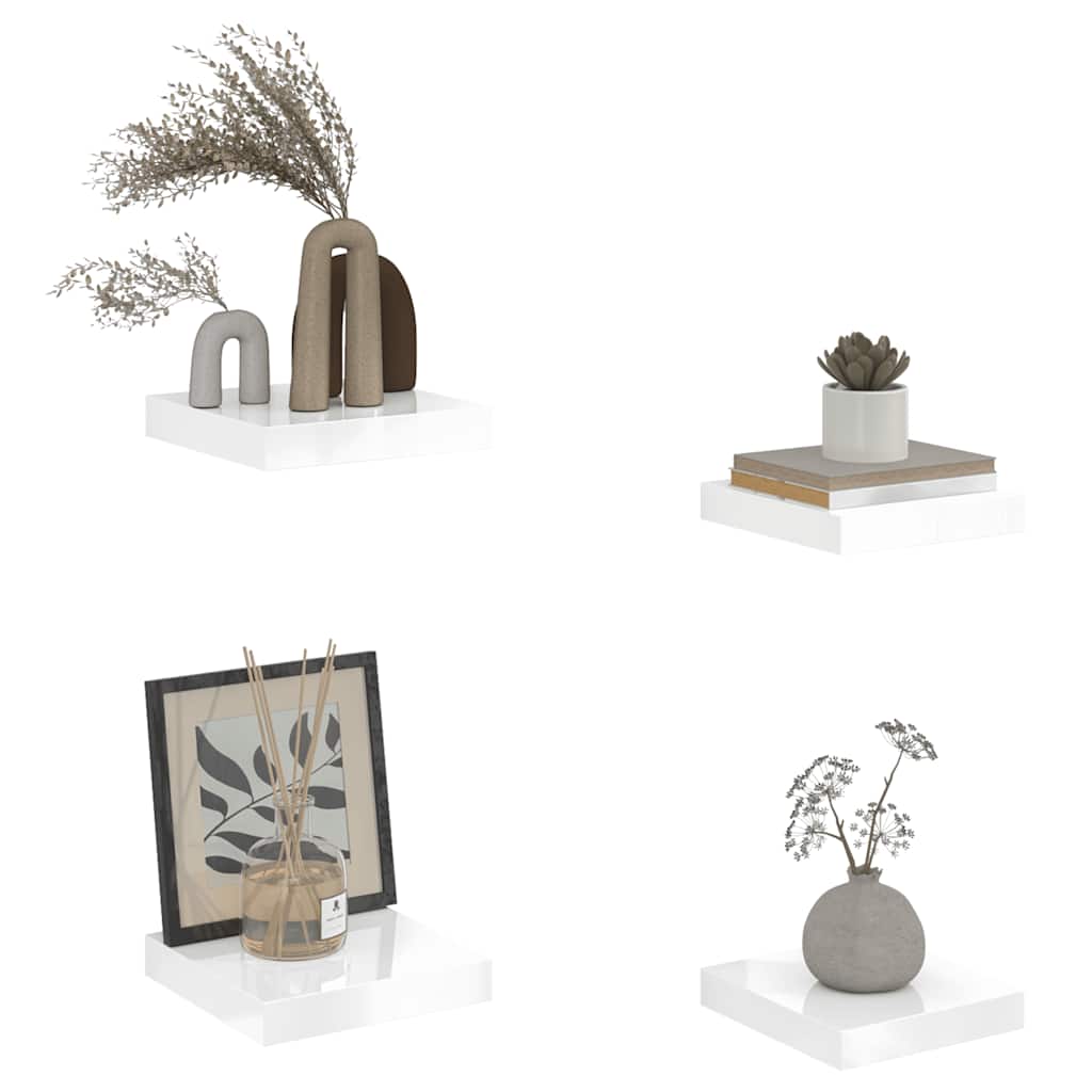 vidaXL Schweberegale 4 Stk. Hochglanz-Weiß 23x23,5x3,8 cm MDF