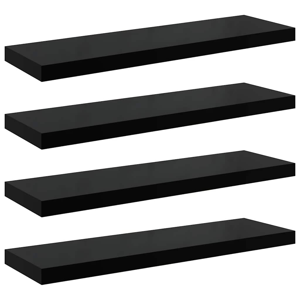 vidaXL Wandregale Schwebend 4 Stk. Hochglanz-Schwarz 90x23,5x3,8cm MDF