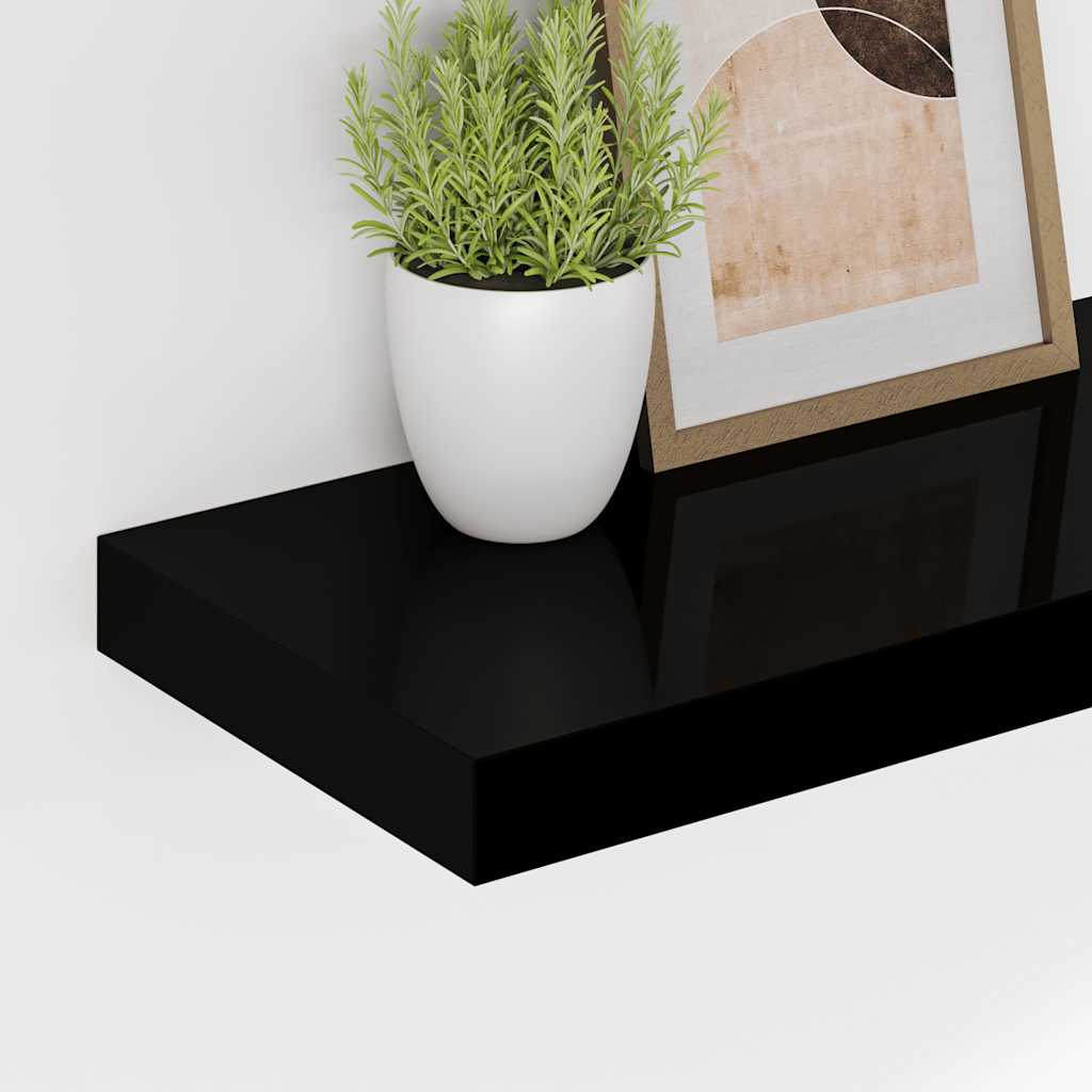 vidaXL Wandregale Schwebend 4 Stk. Hochglanz-Schwarz 90x23,5x3,8cm MDF