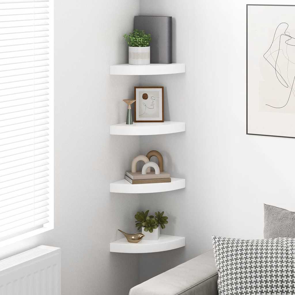 vidaXL Schwebende Eckregale 4 Stk. Hochglanz-Weiß 25x25x3,8 cm MDF