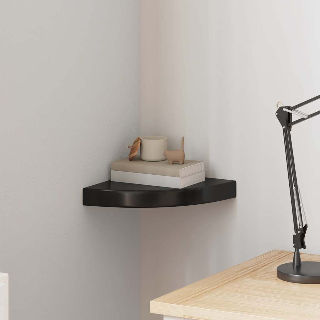 vidaXL Eck-Schweberegal Hochglanz-Schwarz 25x25x3,8 cm MDF