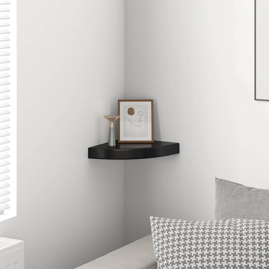 vidaXL Eck-Schweberegal Hochglanz-Schwarz 25x25x3,8 cm MDF