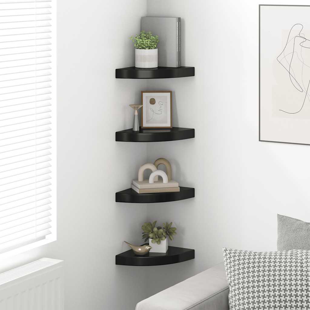 vidaXL Eck-Schweberegale 4 Stk. Hochglanz-Schwarz 25x25x3,8 cm MDF