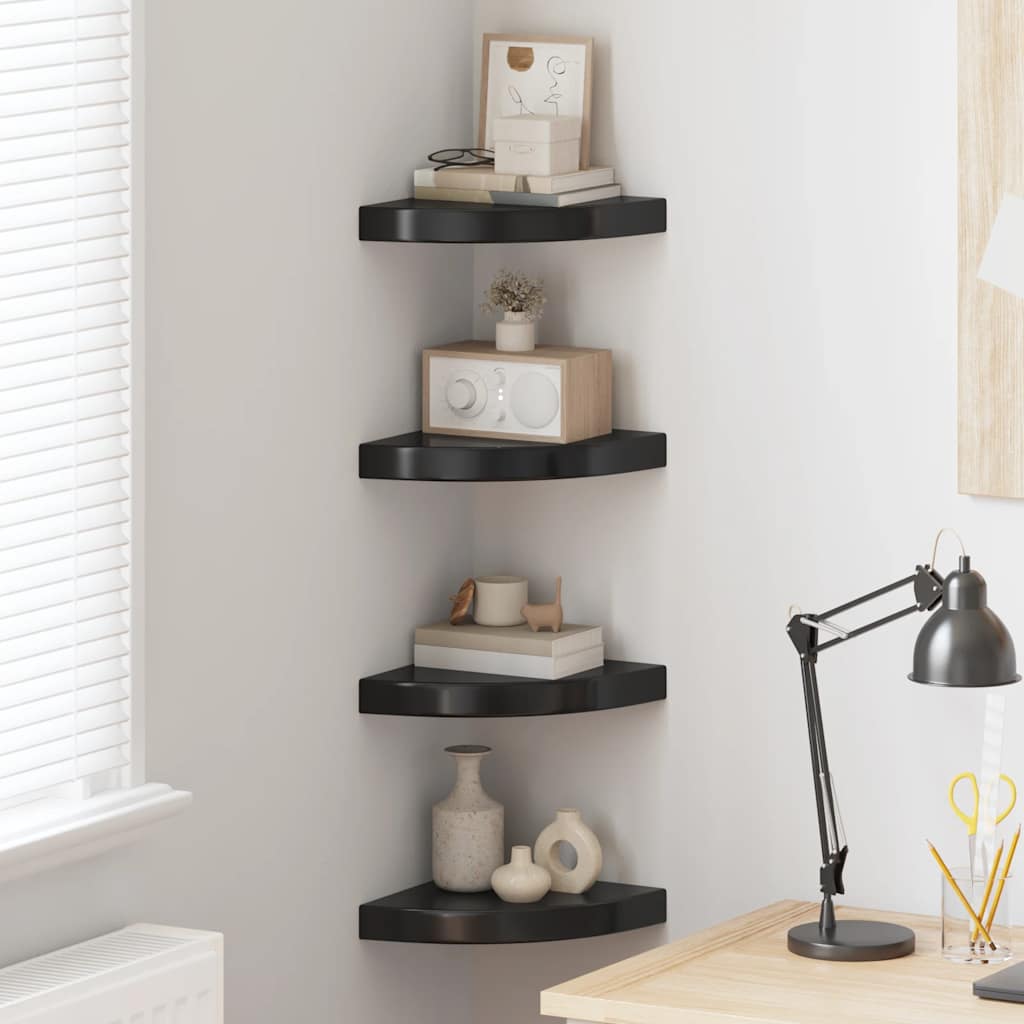 vidaXL Eck-Schweberegale 4 Stk. Hochglanz-Schwarz 25x25x3,8 cm MDF