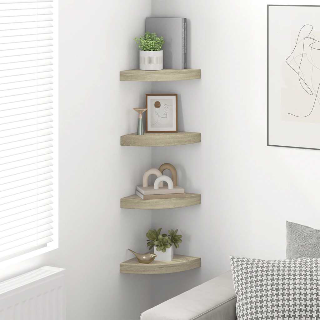vidaXL Eck-Schweberegale 4 Stk. Eichen-Optik 25x25x3,8 cm MDF