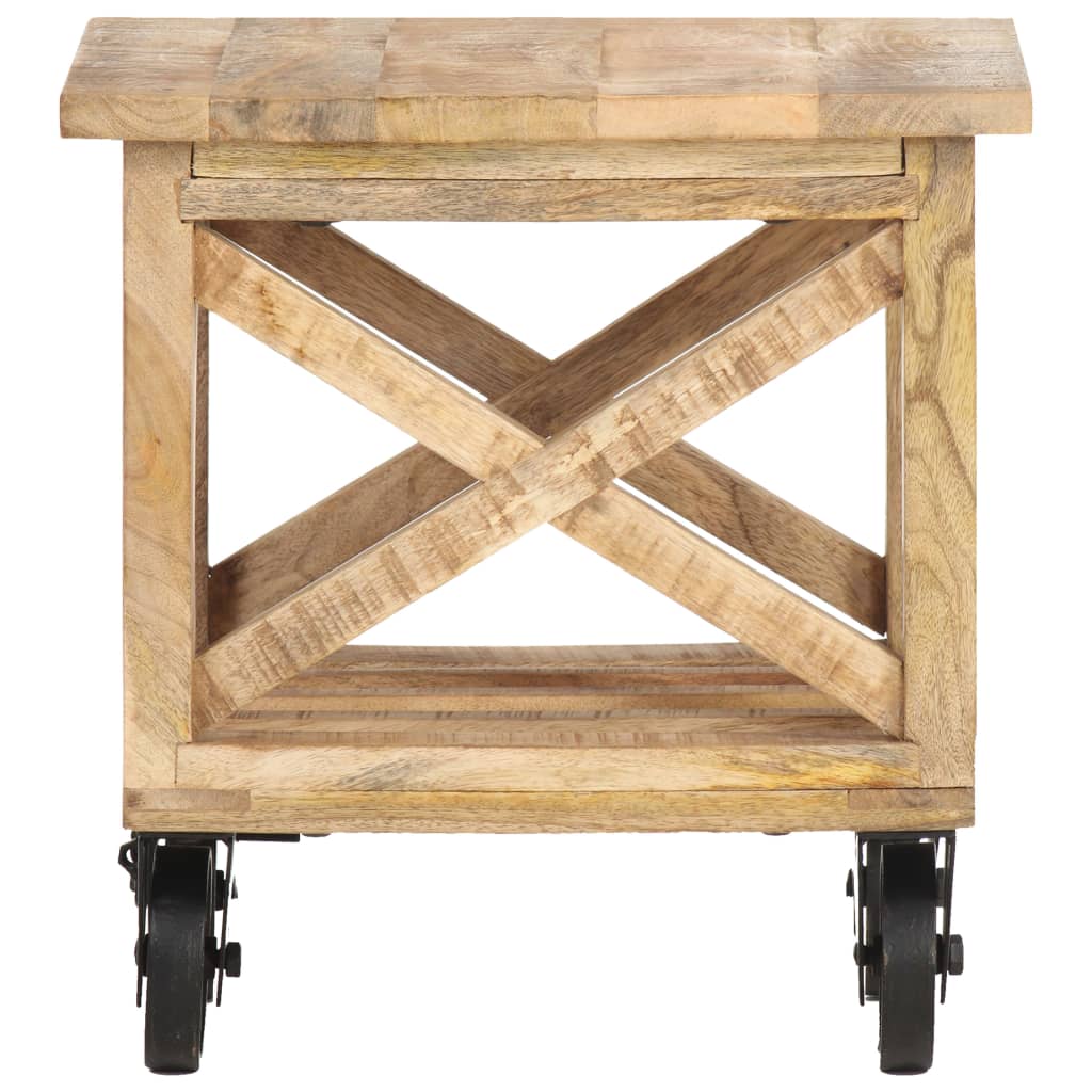 vidaXL Beistelltisch mit Rädern 40x40x42 cm Raues Mangoholz