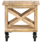 vidaXL Beistelltisch mit Rädern 40x40x42 cm Raues Mangoholz