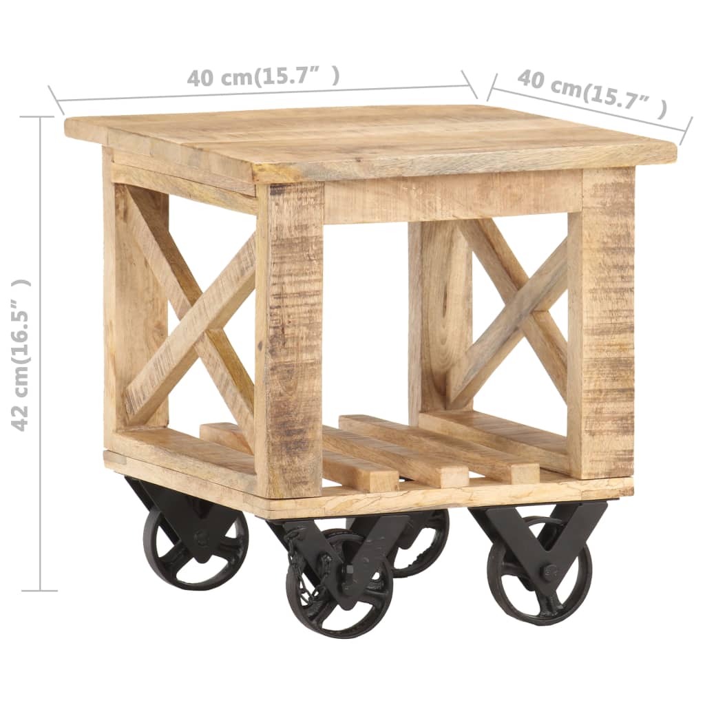 vidaXL Beistelltisch mit Rädern 40x40x42 cm Raues Mangoholz