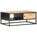 vidaXL Couchtisch mit Geschnitzter Tür 90x55x36 cm Raues Mangoholz