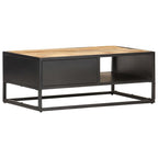 vidaXL Couchtisch mit Geschnitzter Tür 90x55x36 cm Raues Mangoholz