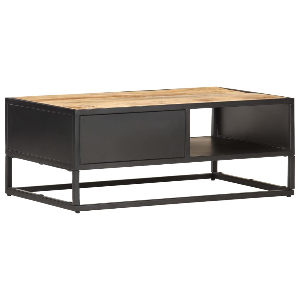 vidaXL Couchtisch mit Geschnitzter Tür 90x55x36 cm Raues Mangoholz