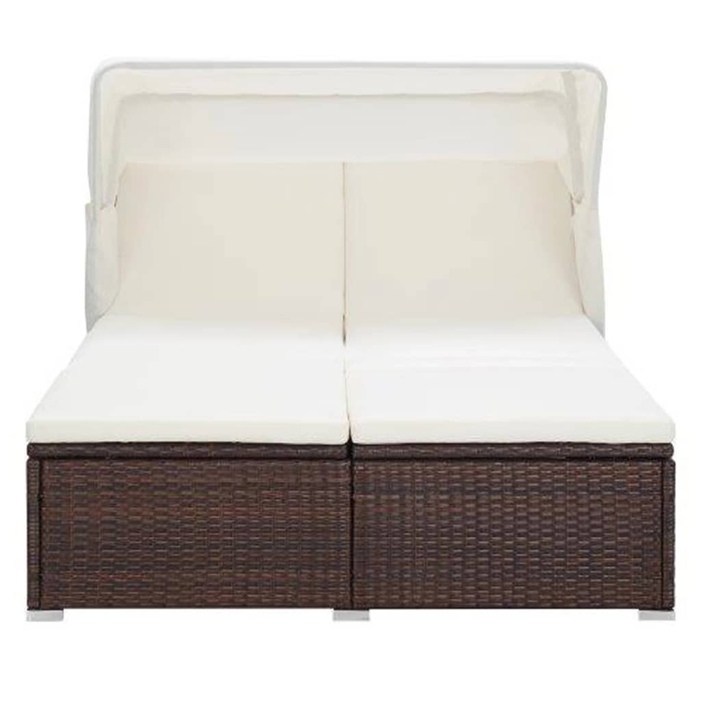 vidaXL 2-Personen-Sonnenliege mit Auflage Poly Rattan Braun