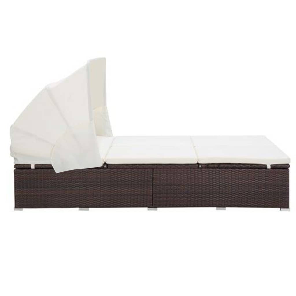 vidaXL 2-Personen-Sonnenliege mit Auflage Poly Rattan Braun