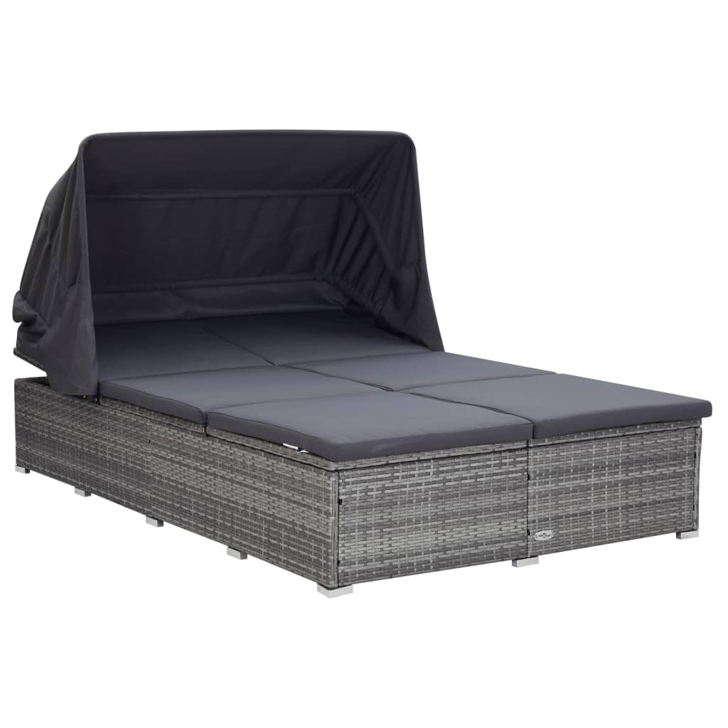 vidaXL 2-Personen-Sonnenliege mit Auflage Poly Rattan Braun